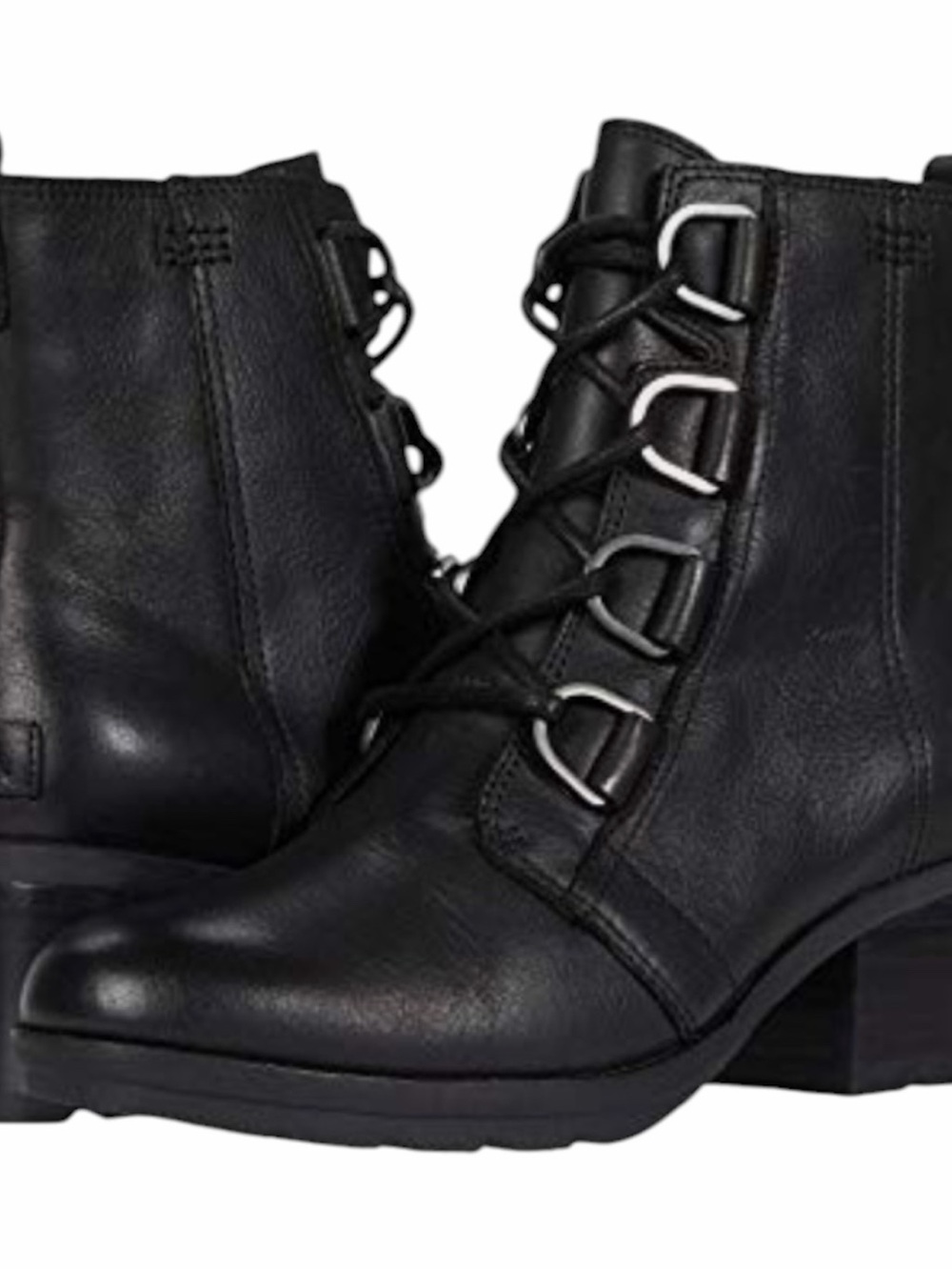Sorel Black Leather Cate Lace Bootie Boot Combat Moto Waterproof size 9